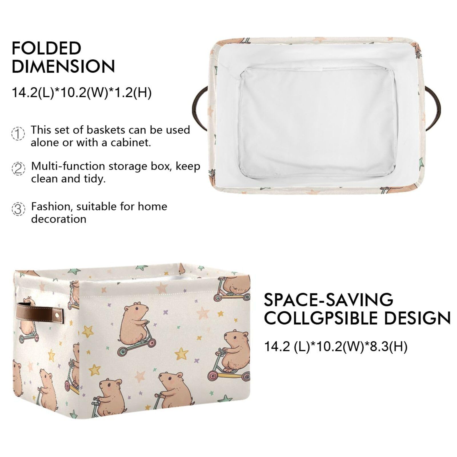 PaChyLuu Cute Capybaras Storage Basket Bin Canvas Fabric Organizer Toys Basket with Handles for Home Office Nursery, Clothes, Gifts, 2 Pcs