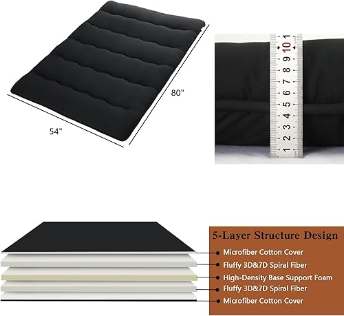 Miniatura 2 de Colchón japonés de suelo futón, futón de 3 pulgadas de grosor, portátil, plegable, tatami para sofá, tumbona, camping, dormitorio, yoga, dormir,