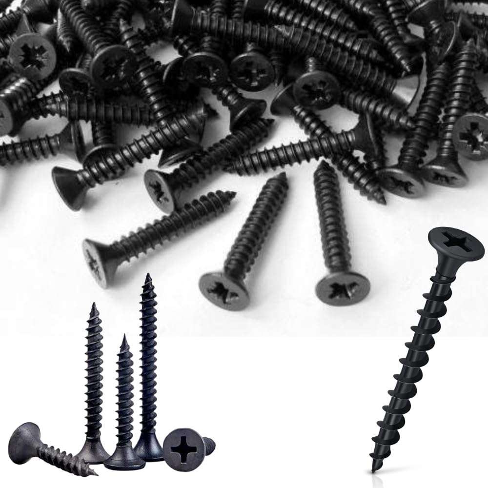 Hi-Plasst Pack of 200, 75mm (3") Black Self Drilling Bugle Head Drywall Screws for Gypsum Board - Phosphate Coated for Metal and Wood Studs, Ceiling & Partition Walls (Size #8, 4.2mm thickness)
