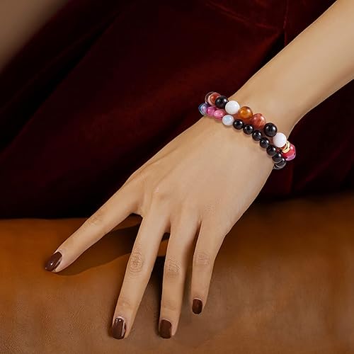 Miniatura 7 de 300 cuentas de ágata de cinta natural de 10 colores para hacer joyas, cuentas redondas de ágata a rayas, cuentas de piedras preciosas suaves, kits