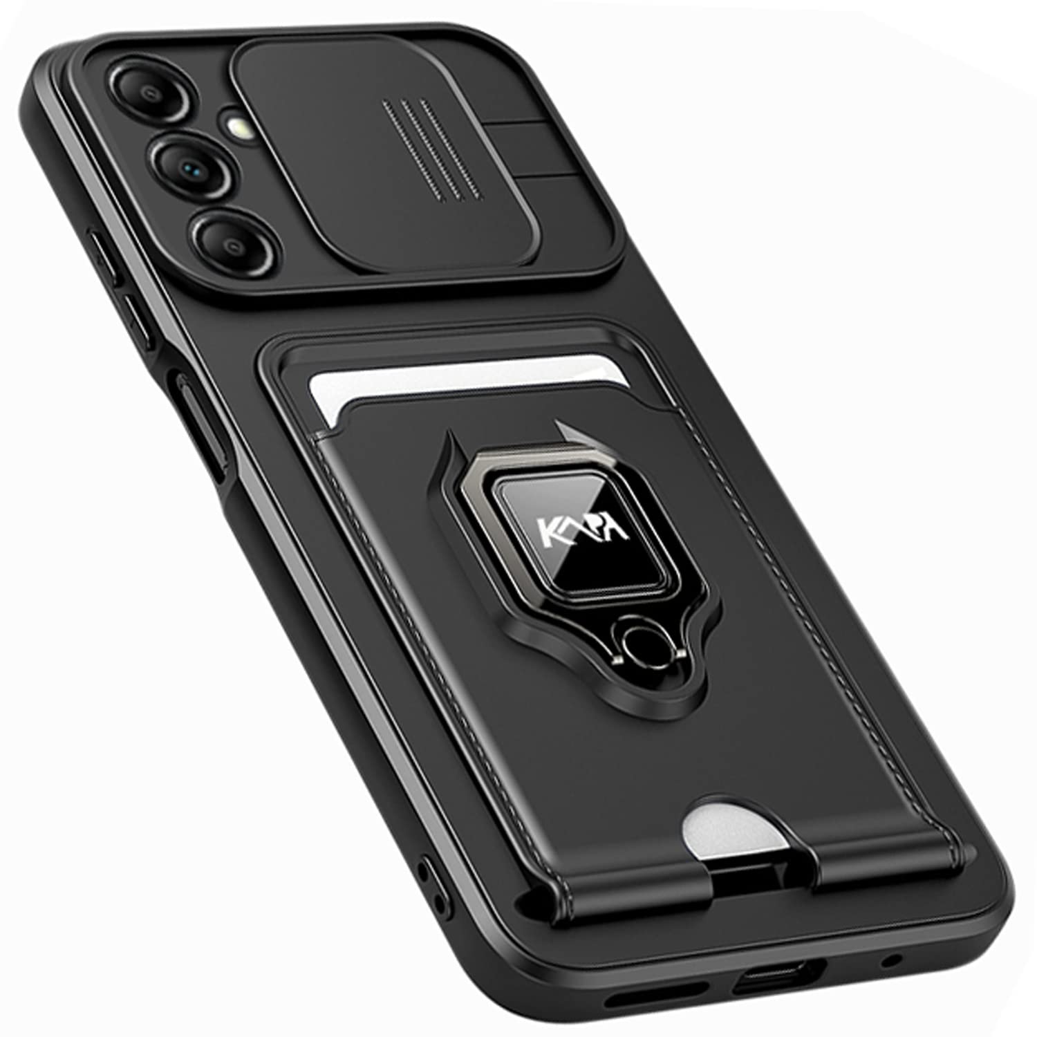 Kapa Bisen Back Cover for Samsung Galaxy A54 (5G) | Inbuilt Camera Slider Ring Stand and Card Pocket Shockproof Slim Bumper Back Case (Black) (B0C4153HTR) Amazon Price History, Amazon Price Tracker