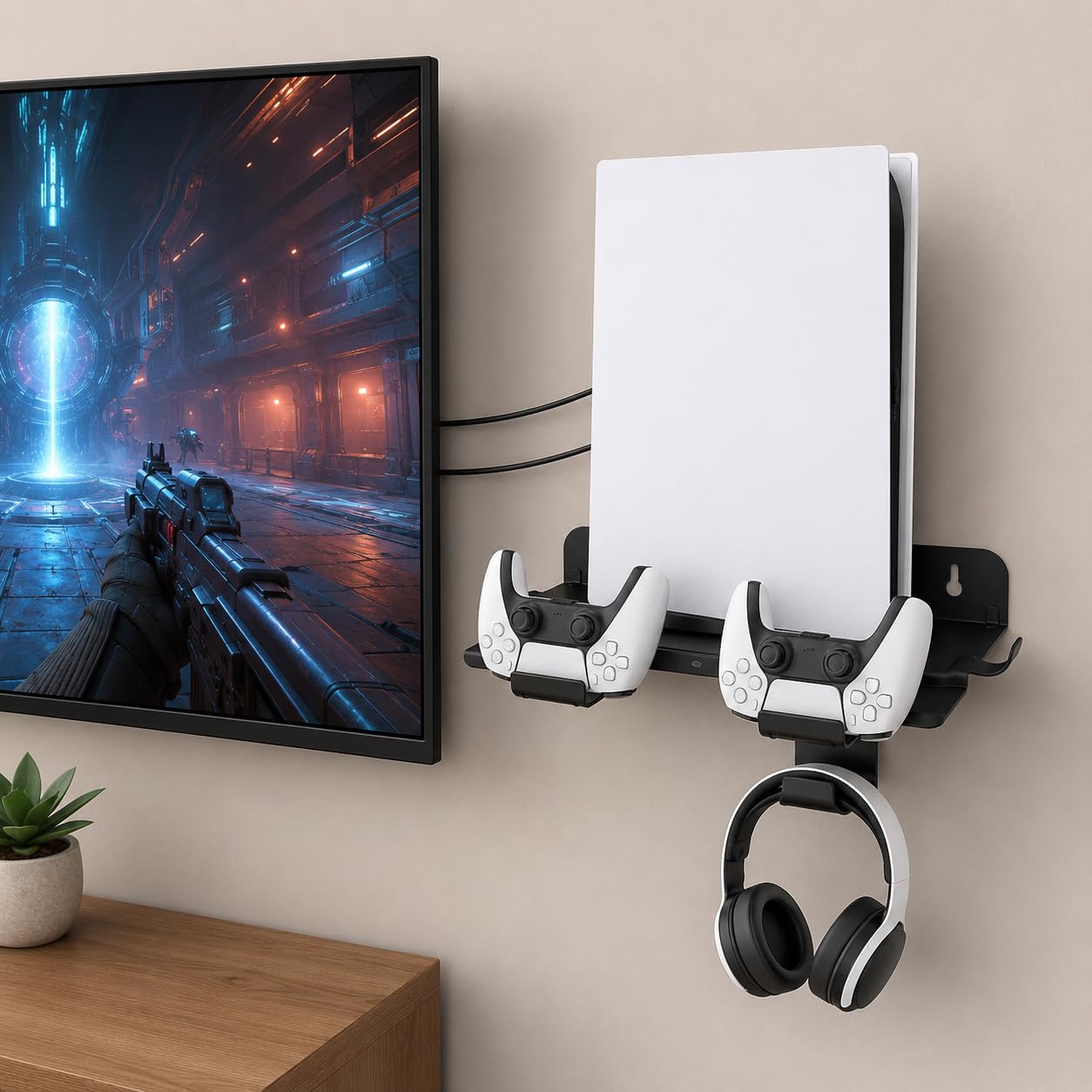 Supporto di ricarica da parete per gamepad con gancio per cuffie, supporto salvaspazio per controller e organizer per accessori