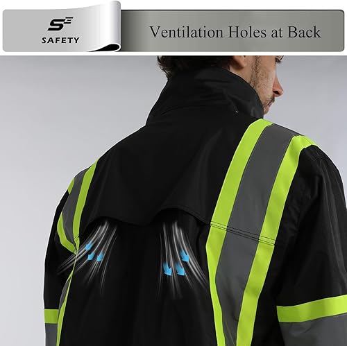 Miniatura 8 de sesafety Hi Vis - Chaqueta de lluvia de alta visibilidad clase 3 traje de lluvia para hombre impermeable con malla frontal cremallera Lima