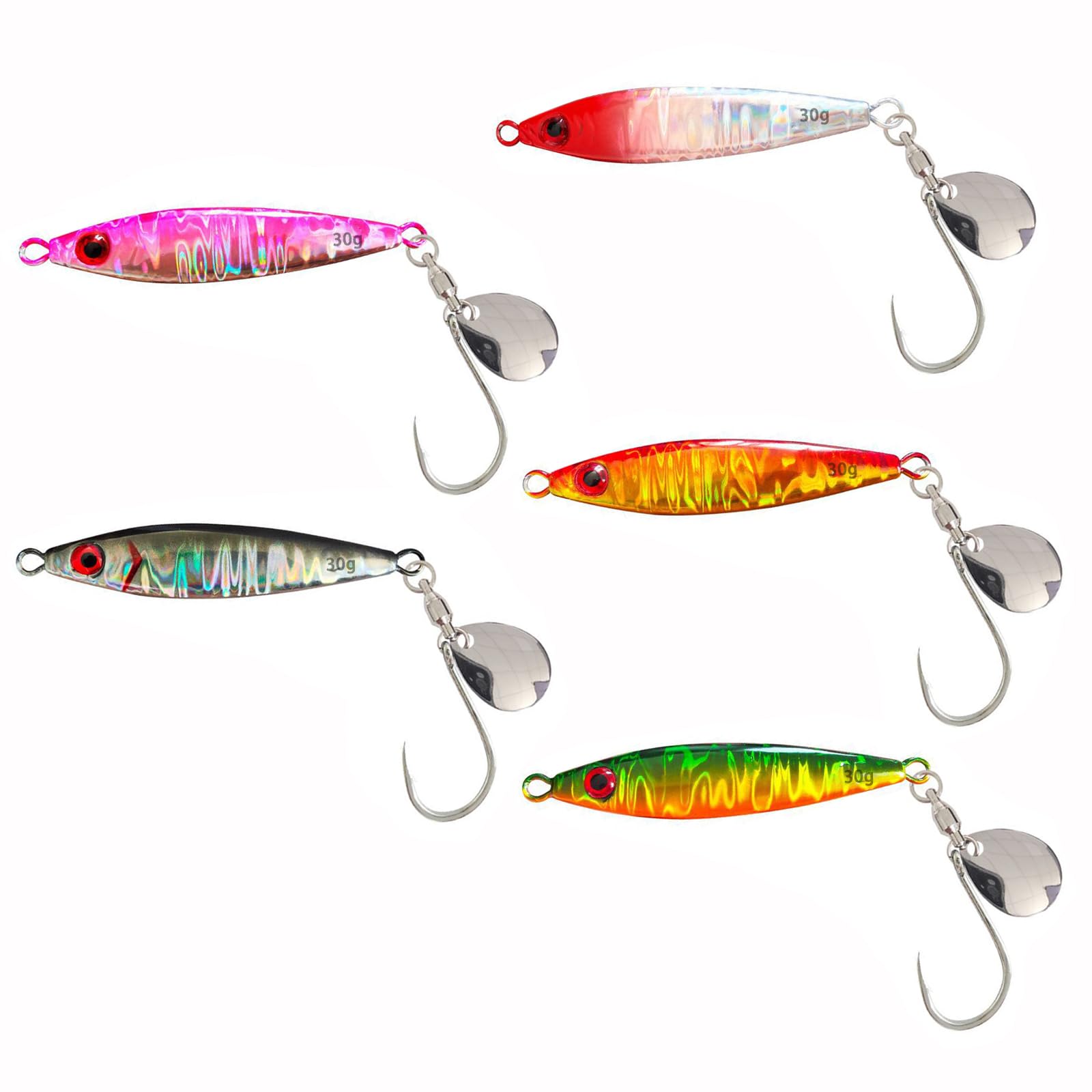 TUXIBIN Angelköder Set, Fischköder, Künstlicher Fischköder, Wobbler Swimbait, Spinnerbait, 5PCS Metall Angelköder Paillettenlöffel mit hartem Köder B5-13