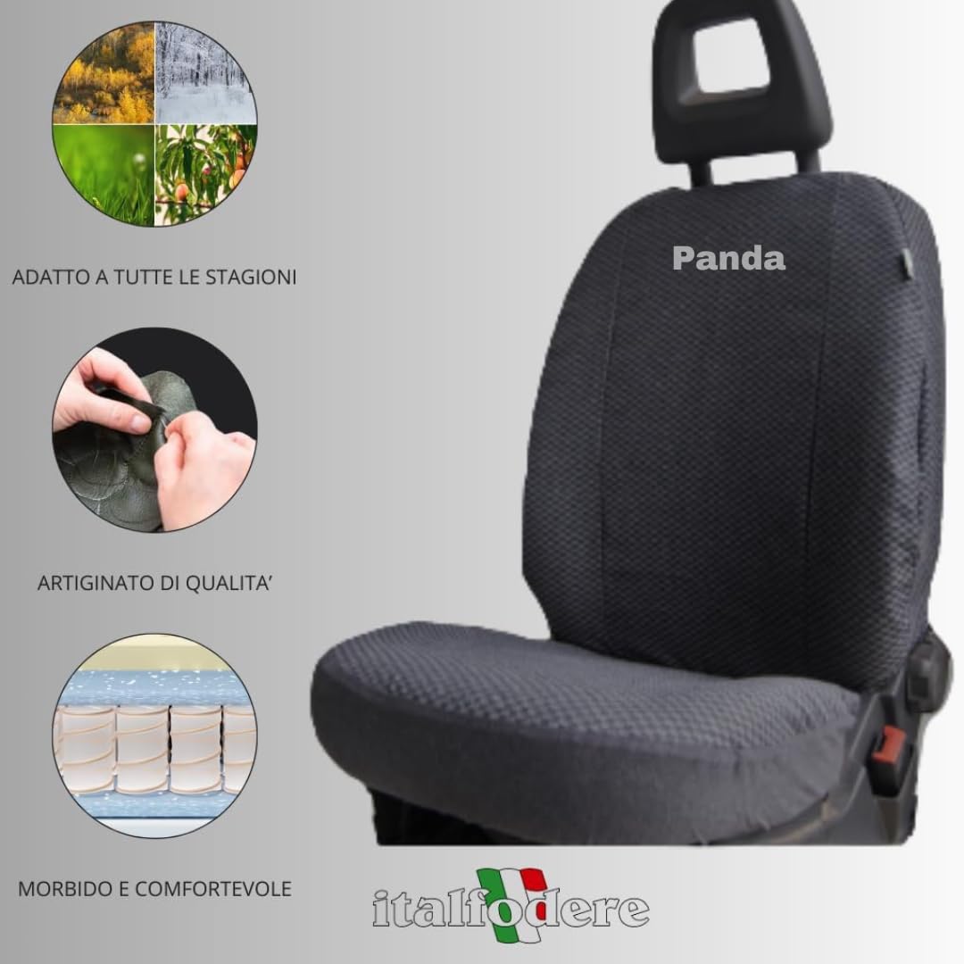 Coprisedili Auto Italfodere Per Fiat Panda 2012+ - Cotone Made In Italy Grigio/Nero - Foto 11
