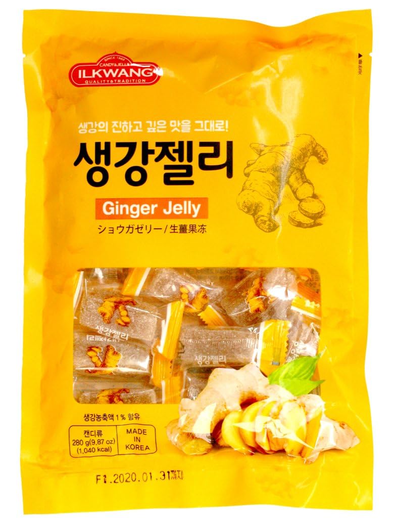 Ilkwang Ginger Chew Jelly Chews Chewy Candy 250 grams (8.8 oz) Product of Korea (Ginger Jelly)