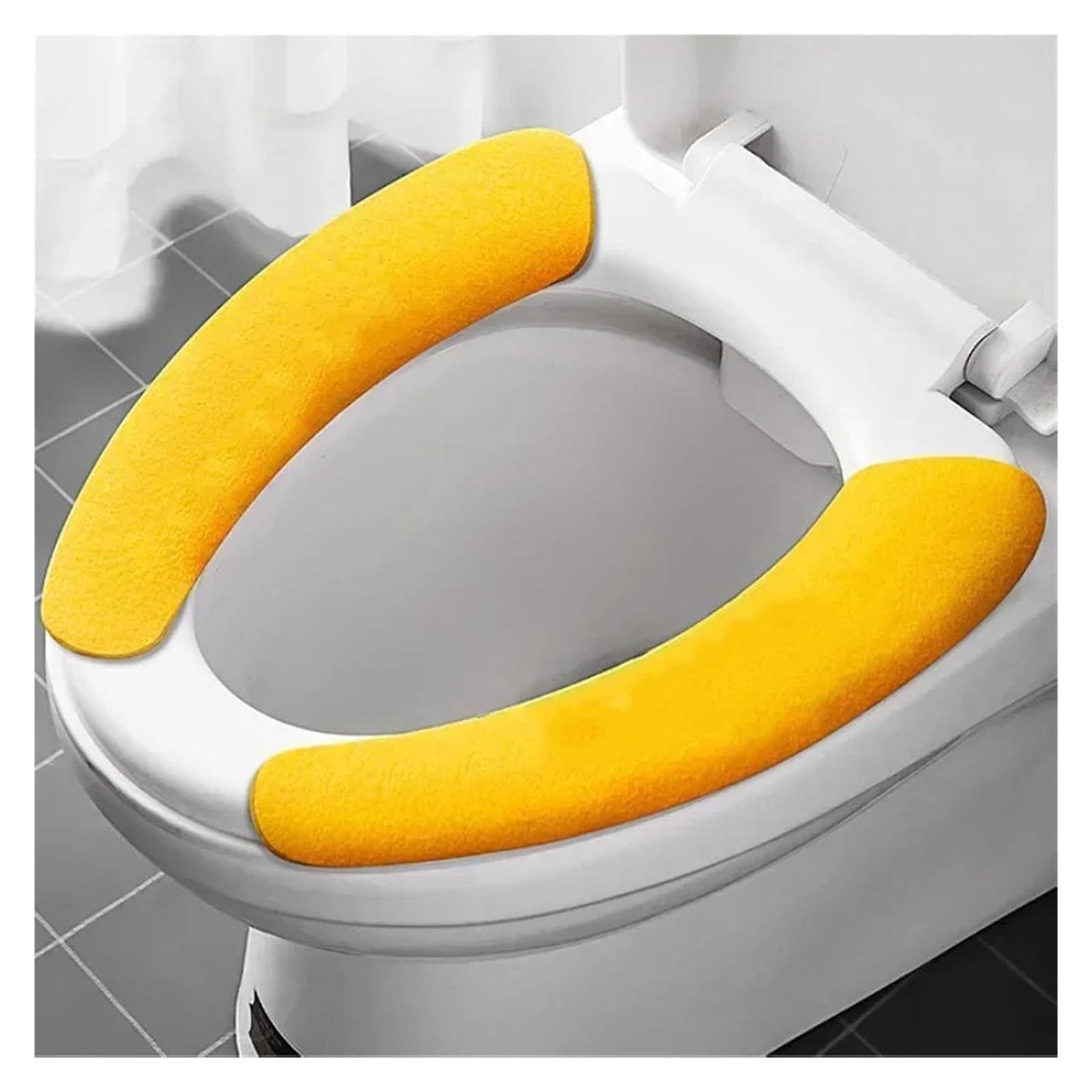 MZSKLW Padded Toilet Seat 2Pair Reusable Warm Flannel Toilet Sticker Seat Covers Washable Filling Bathroom Mat Cover Universal(Routine-yellow)