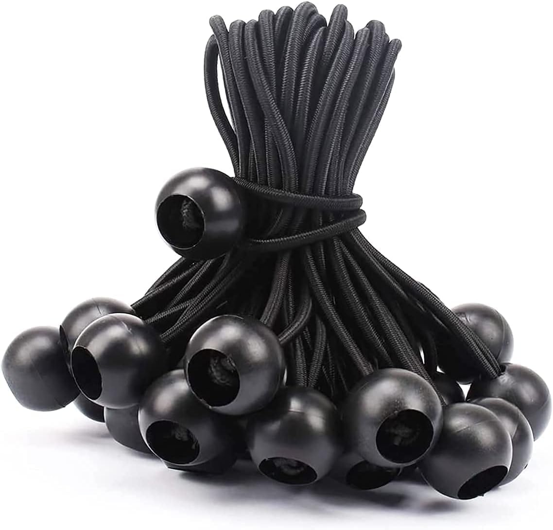 50 Pcs 6 Inches Ball Bungee Cords, Black Heavy Duty Tarp Bungee Cord with Ball, 4mm Thickness Weather Resistant Tie Down Strap, Use for Camping, Tents, Holding Wire and Hoses