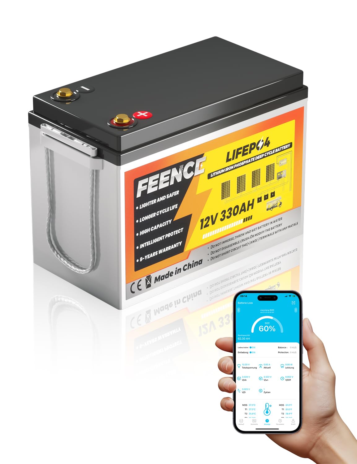 Batteria al litio LiFePO4 da 12 V 330 AH con 200 A BMS, capacità 4224 Wh, carica da -20 ℃, ciclo basso, batteria al litio ricaricabile per camper, alimentazione di emergenza, solare e rete