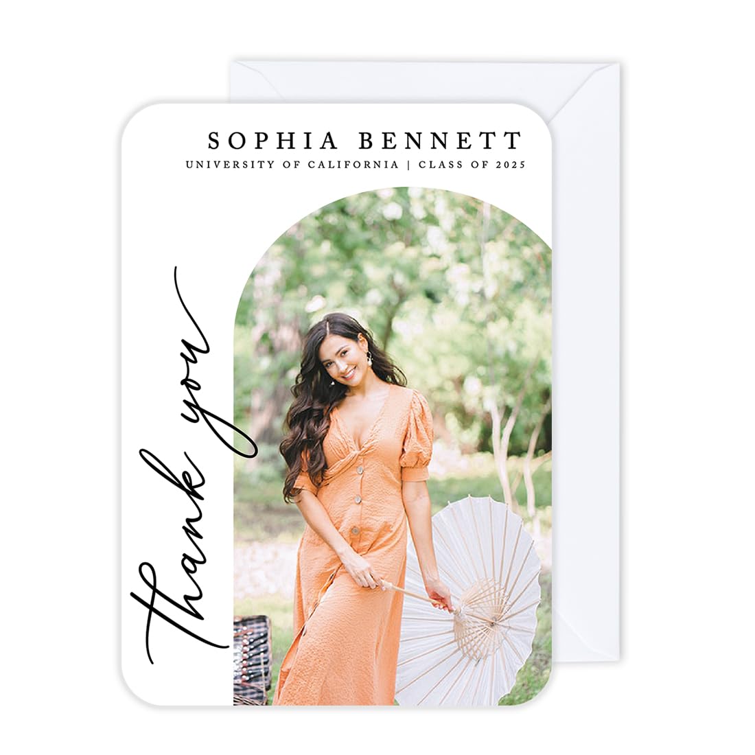 Andaz Press 5x7-Inch Personalized Photo Graduation Thank You Cards with Envelopes, Class of 2023 Thank You Postcards, Boho Minimal