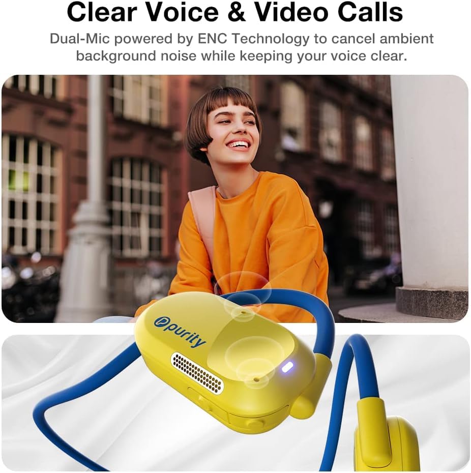 Image of Purity Air Open Ear Headphones - True Air Conduction Wireless Bluetooth Open Ear Earbuds with Dual Mic for iPhone /Android - Secured Long Wearing Comfort, Sports Sweat Resistant (Yellow /Blue)