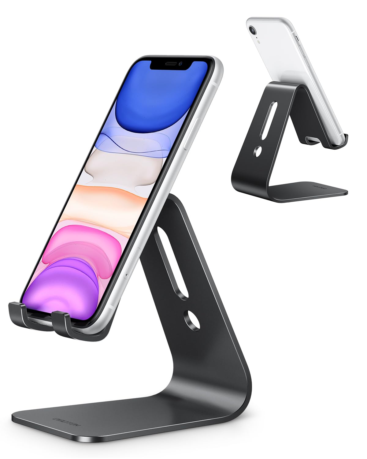 OMOTON Upgraded Aluminum Cell Phone Stand, C1 Durable Cellphone Dock with  Protective Pads, Smart Stand Designed for iPhone 14 Plus, 14/13/12/11 Pro 