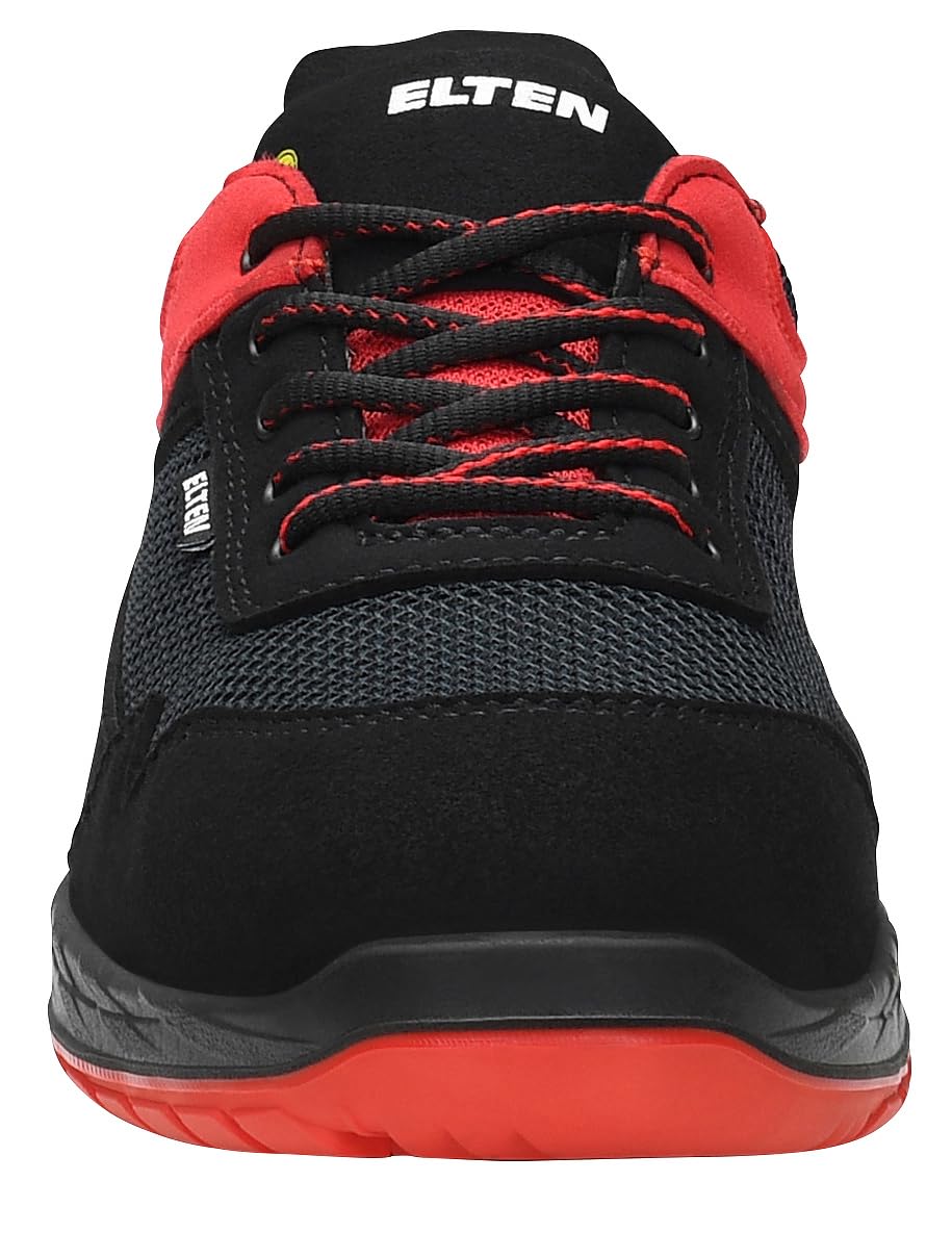 ELTEN Lonny red Low ESD S1PS, buty ochronne dla kobiet i mężczyzn, tekstylne, stalowe noski, lekkie, sportowe 43, czarno-czerwone