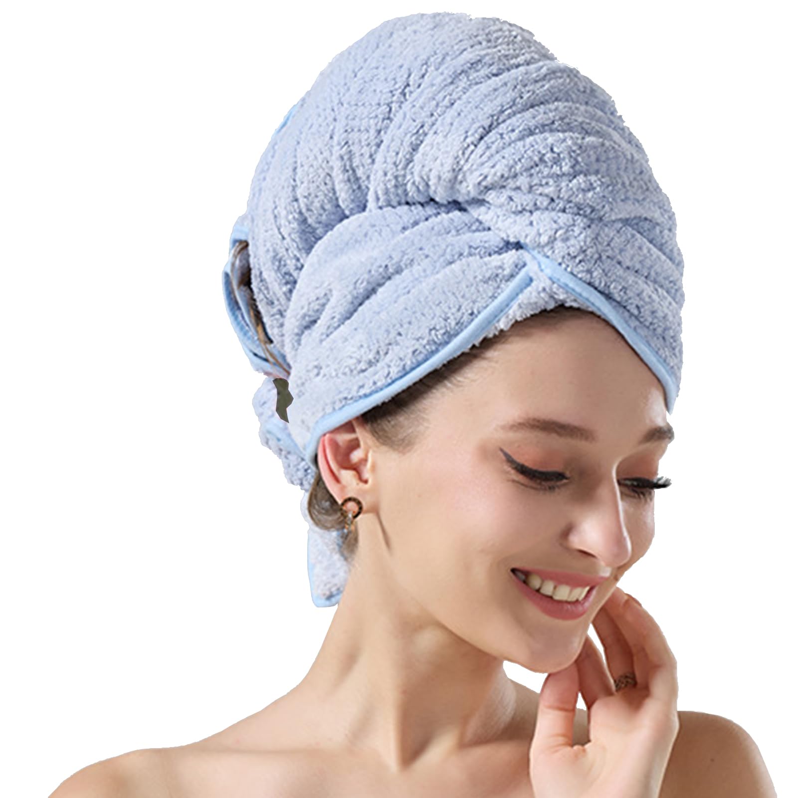 Rukoy Microfiber Hair Towel Wrap for Women, Rapid Drying Towel with Elastic Band, Fast Drying Hair Turbans for Wet Curly Long Hair, Microfiber Towel for Hair Anti Frizz 25.8" X 40.5" (Blue)