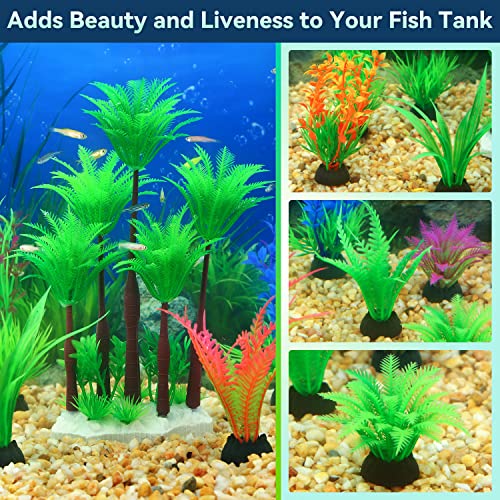 Borlech Aquarium Plants Decorations, Fish Tank Artificial Plastic Tree Plant Decoration Set 10 Pieces (Green) #TOP3