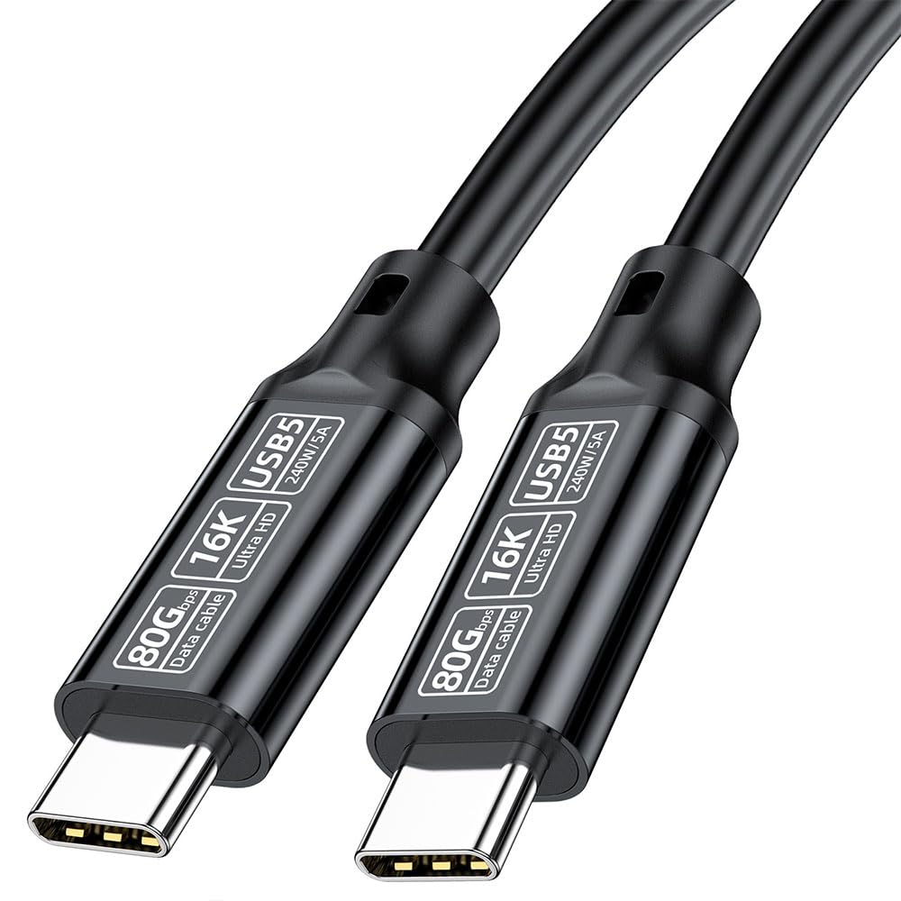 Cavo corto USB C Thunderbolt (20 cm), cavo USB C a tipo C maschio da 80 Gbps supporta 16K/Dual 8K HD, ricarica rapida da 240 W per Thunderbolt 4/3, MacBook Pro, iPhone 16, laptop.