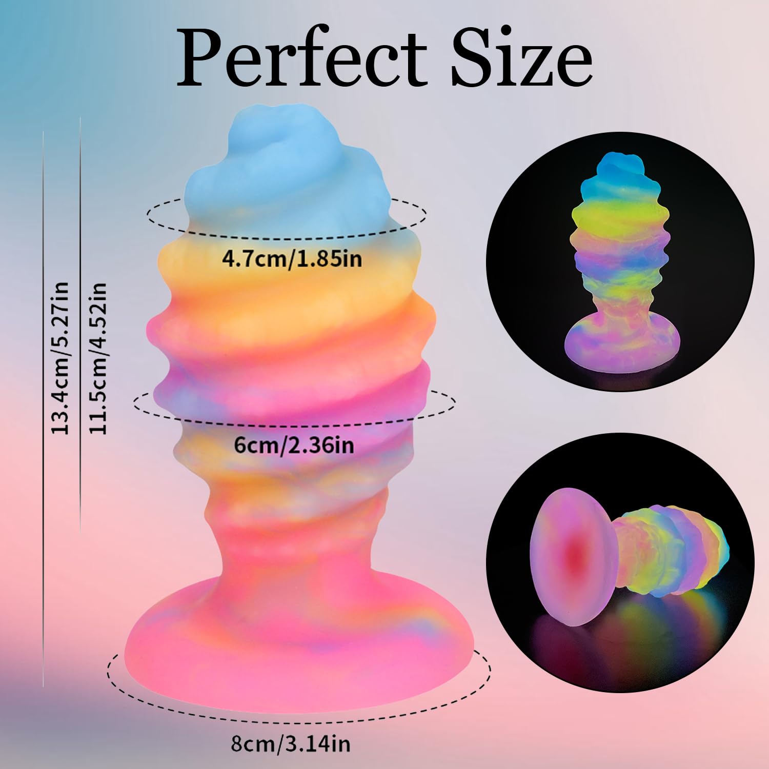 Glowing Realistic Dildo, Big Anal Plug Silicone Anal Dildo with Strong Suction Cup, Luminous Large Butt Plug Trainer Massager Colorful SM Sex Toys for Adult Beginner & Women (L): helical