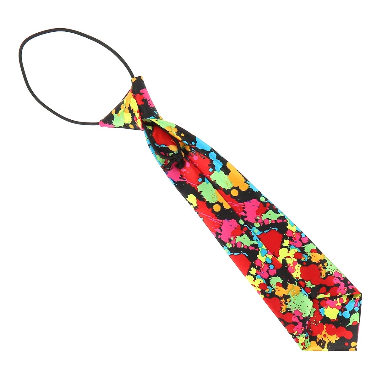 Cravate Homme ou Garçon et Noeud Papillon Eclaboussure Multicolore - Collection Originale - Motif Fantaisie Fluo sur Fond Noir