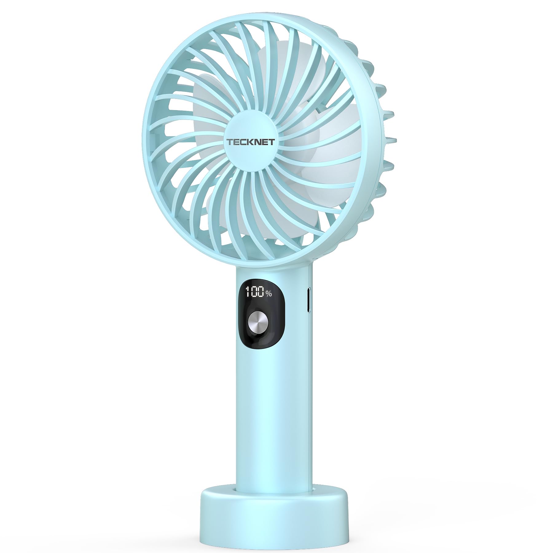 TECKNET Handheld Fan, Portable USB Hand Held Fan Rechargeable with LED Display, Mini hand fan 3 Speed Battery Operated Detachable Base Cooling Desk fans handheld for Home Office Bedroom Outdoor