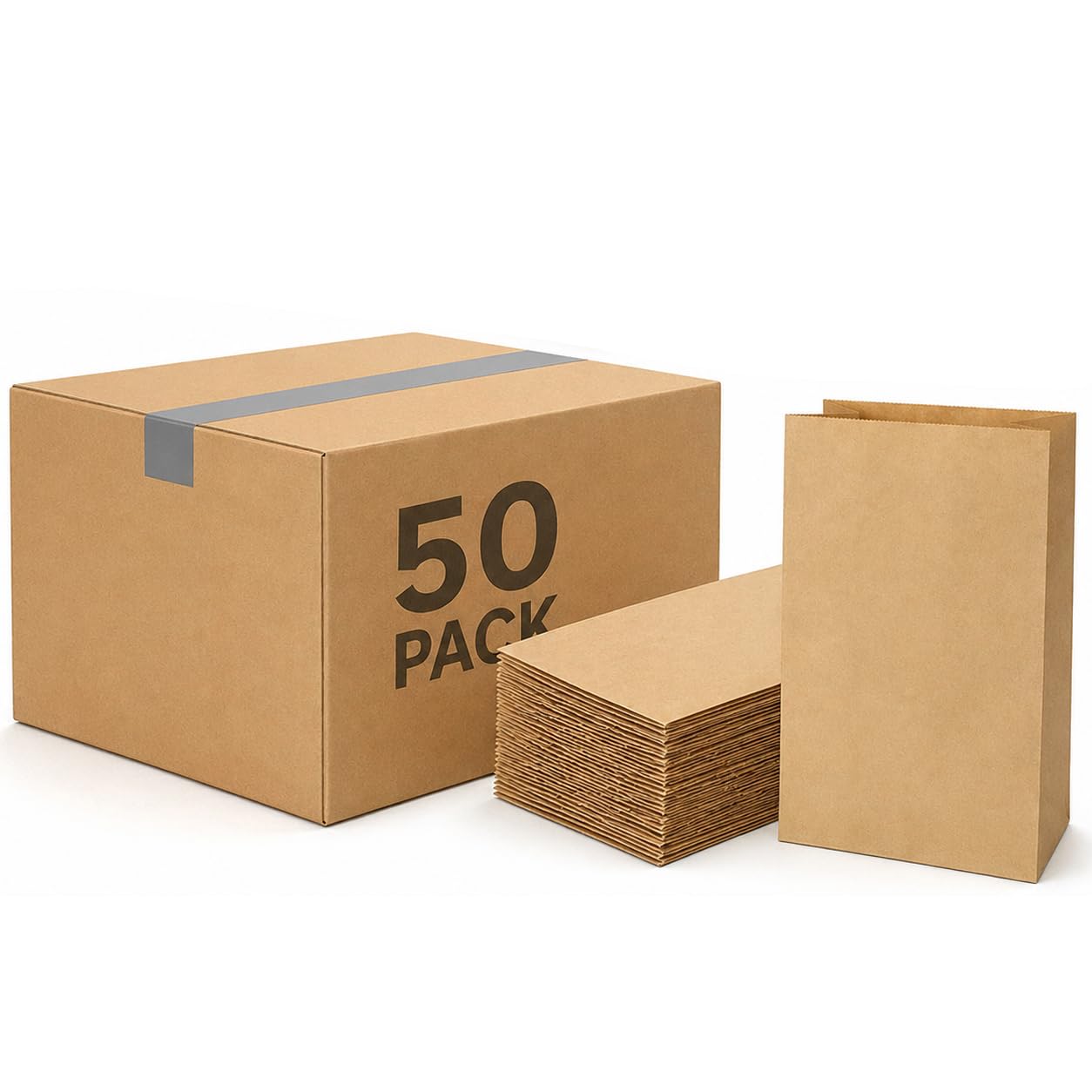 Aakriti Grocery Bags 7 x 4.5 x 11 Inches, Heavy Duty Brown Kraft Paper Sacks, Recyclable Durable for Pantry Items, Gifts, Retail, Food Delivery (Brown, Grocery Bag 50pcs)