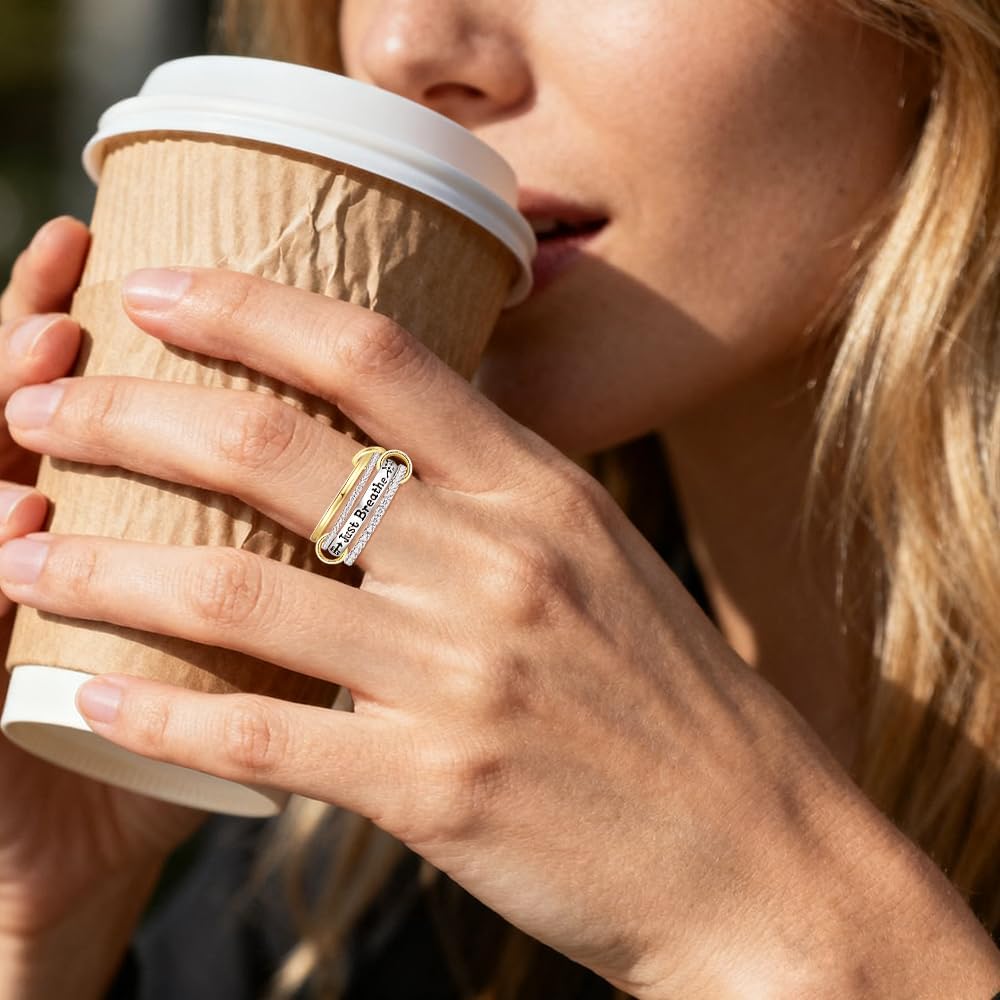 Fenthring Just Breathe Ring Stackable Rings for Women Sterling Silver 925 Stacking Hope Just Breathe Jewelry Encouragement Inspirational Gifts - Image 3