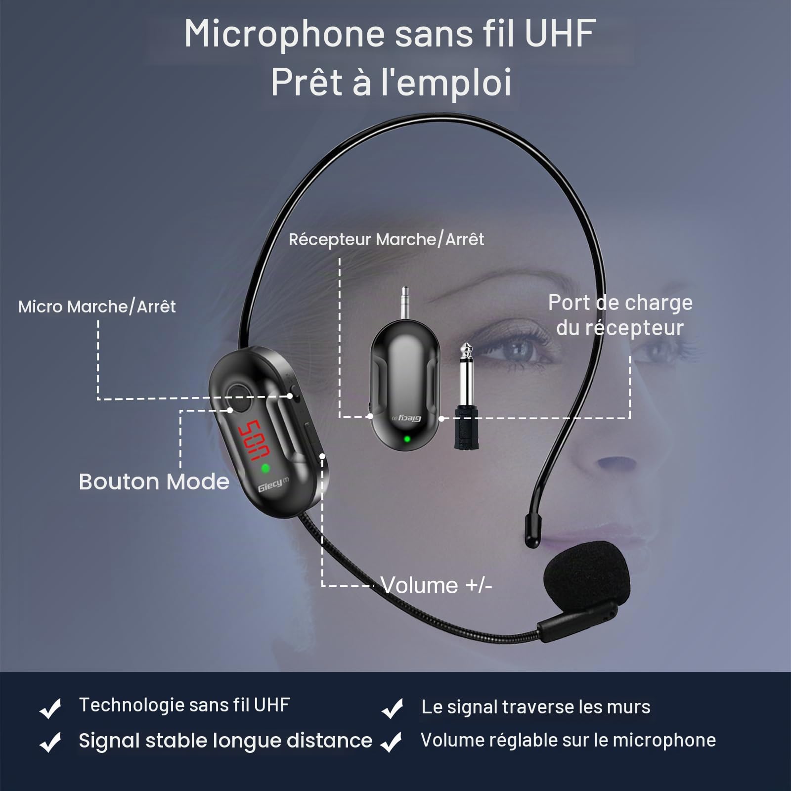 Amplificateur de Voix Portable avec Micro UHF sans Fil