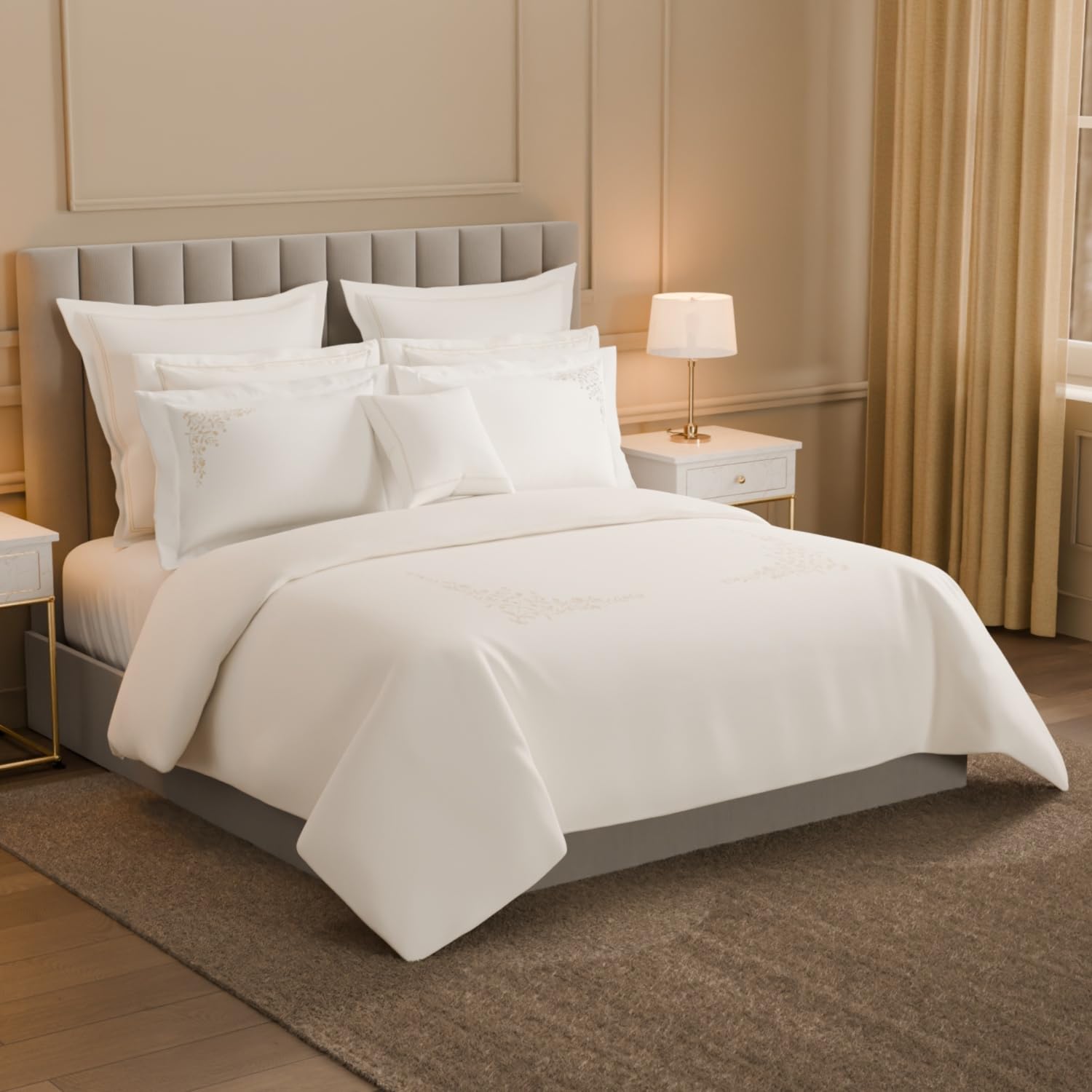 Spaces Celestia 100% Cotton 800 TC Sateen Embroidered Double Duvet Cover|Super Soft & Breatheable Fabric-228 x 274Cm - Cream-image-11