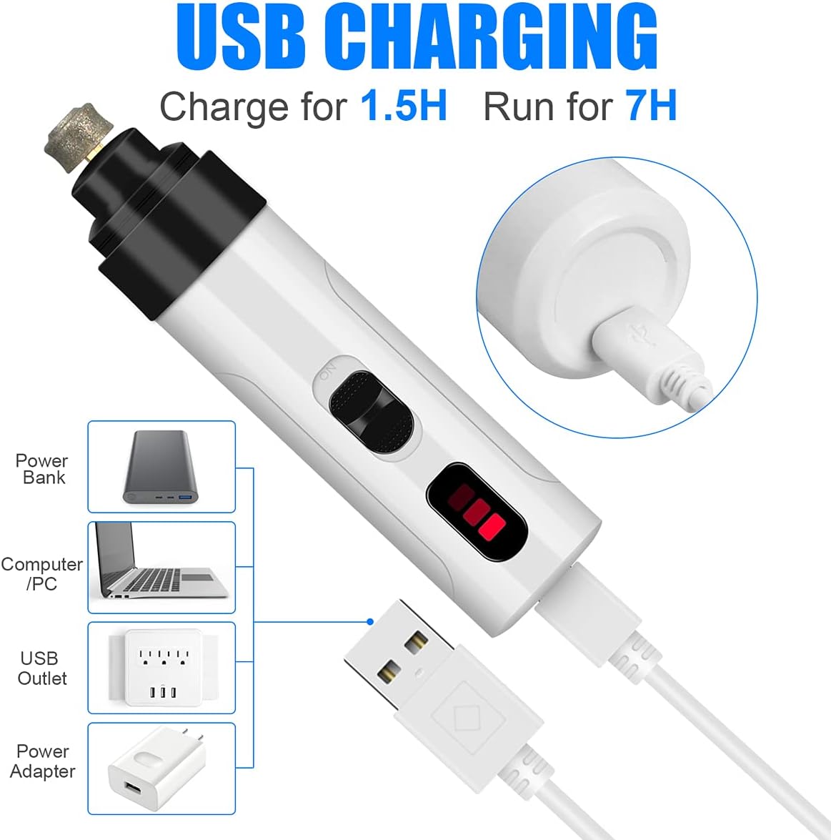 ATESON Dog Nail Grinder and Clippers with Safety Guard, Rechargeable Pet Nail Trimmers with Quite Low Noise for Large Medium Small Dogs and Cats, Pet Claw Grinder Clipper File