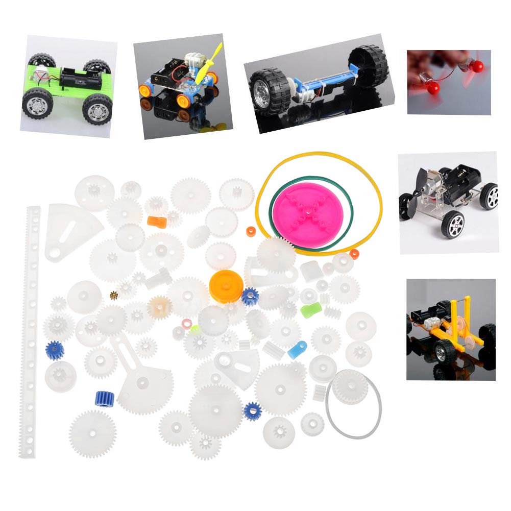 Lybunair 85Pcs Plastic Gear Spindle Belt Pulley Shaft Sleeve Set for DIY Scientific Type Making