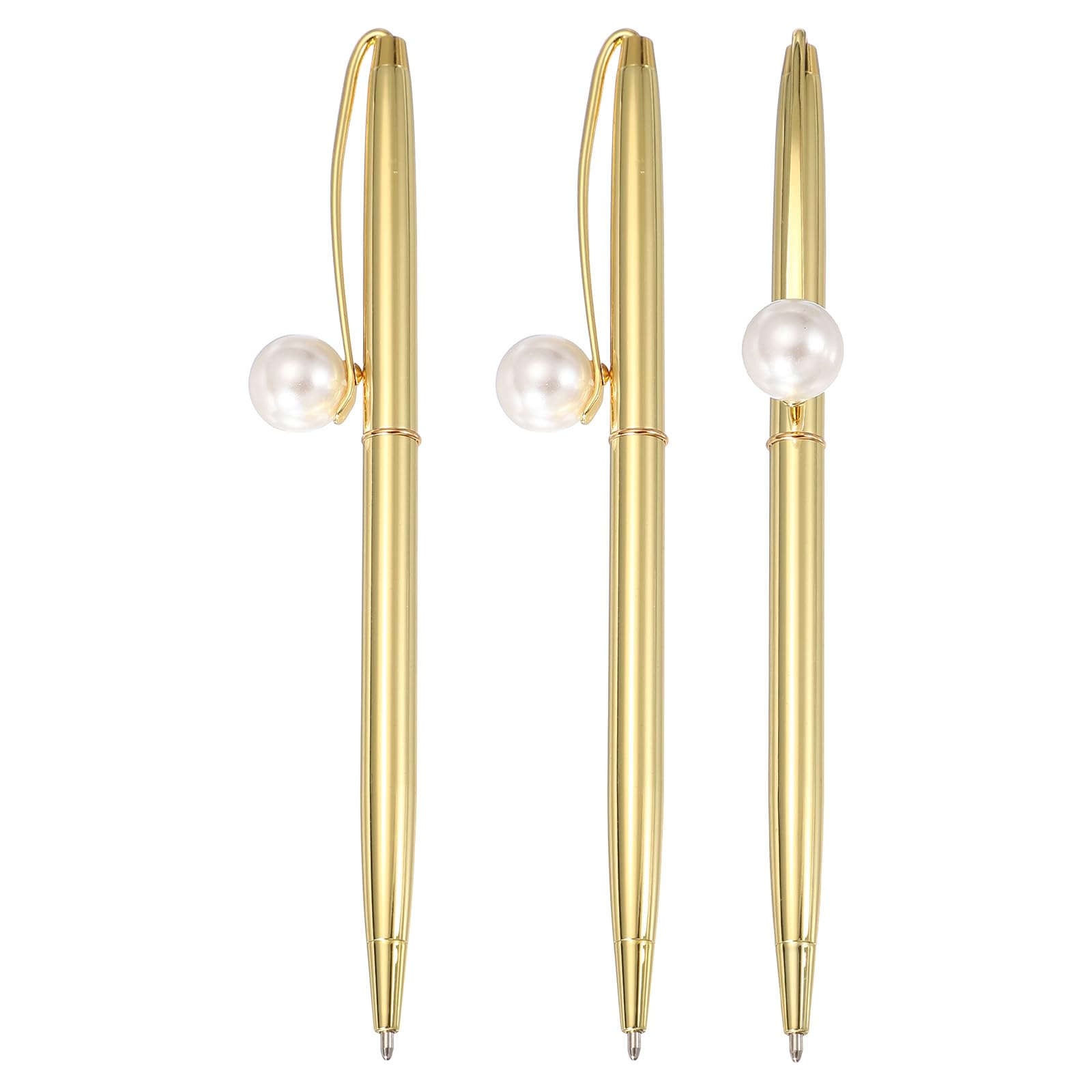 PATIKIL Pearl Decorative Metal Ballpoint Pen, 3Pcs Pearl Ballpoint Ball Pen 1.0mm for Wedding Note Taking Journaling Gift Office, Plated Gold