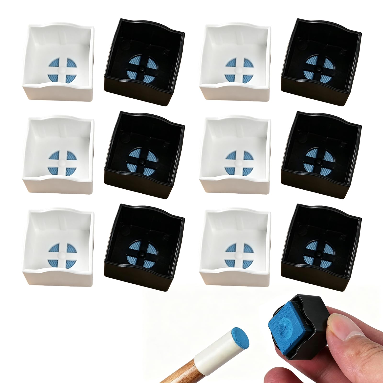 Soporte para Tiza de Billar, 12 Piezas, Plástico, Blanco y Negro