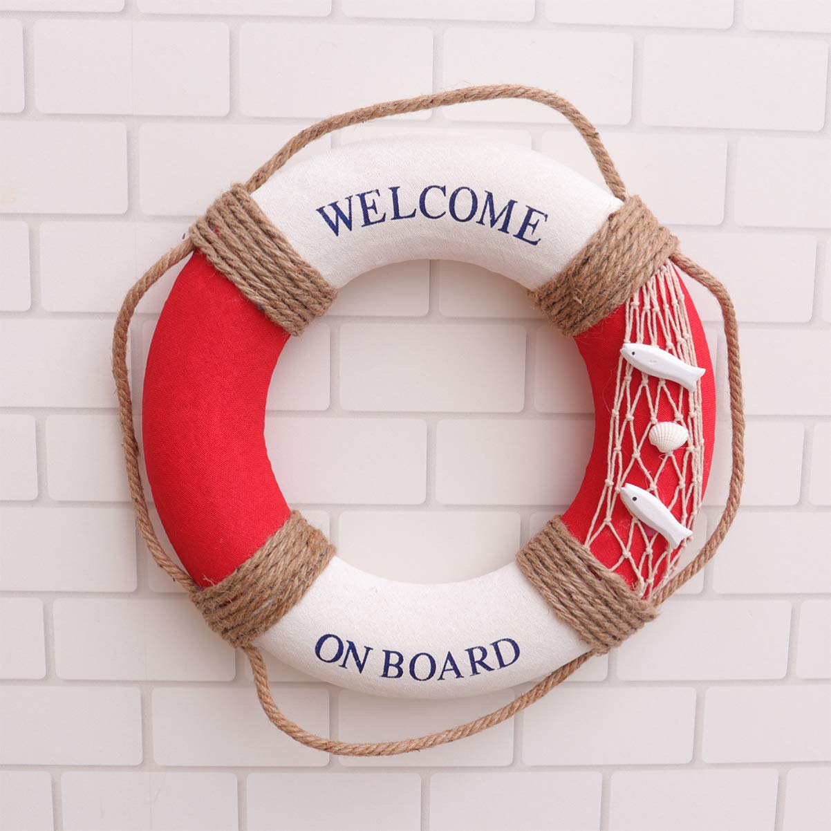 Happyyami 12 Inch Hanging Lifebuoy Decoration Nautical Wall Sign for Home Decor Cafe Bar Restaurant with Red Fish Ornament - Image 4