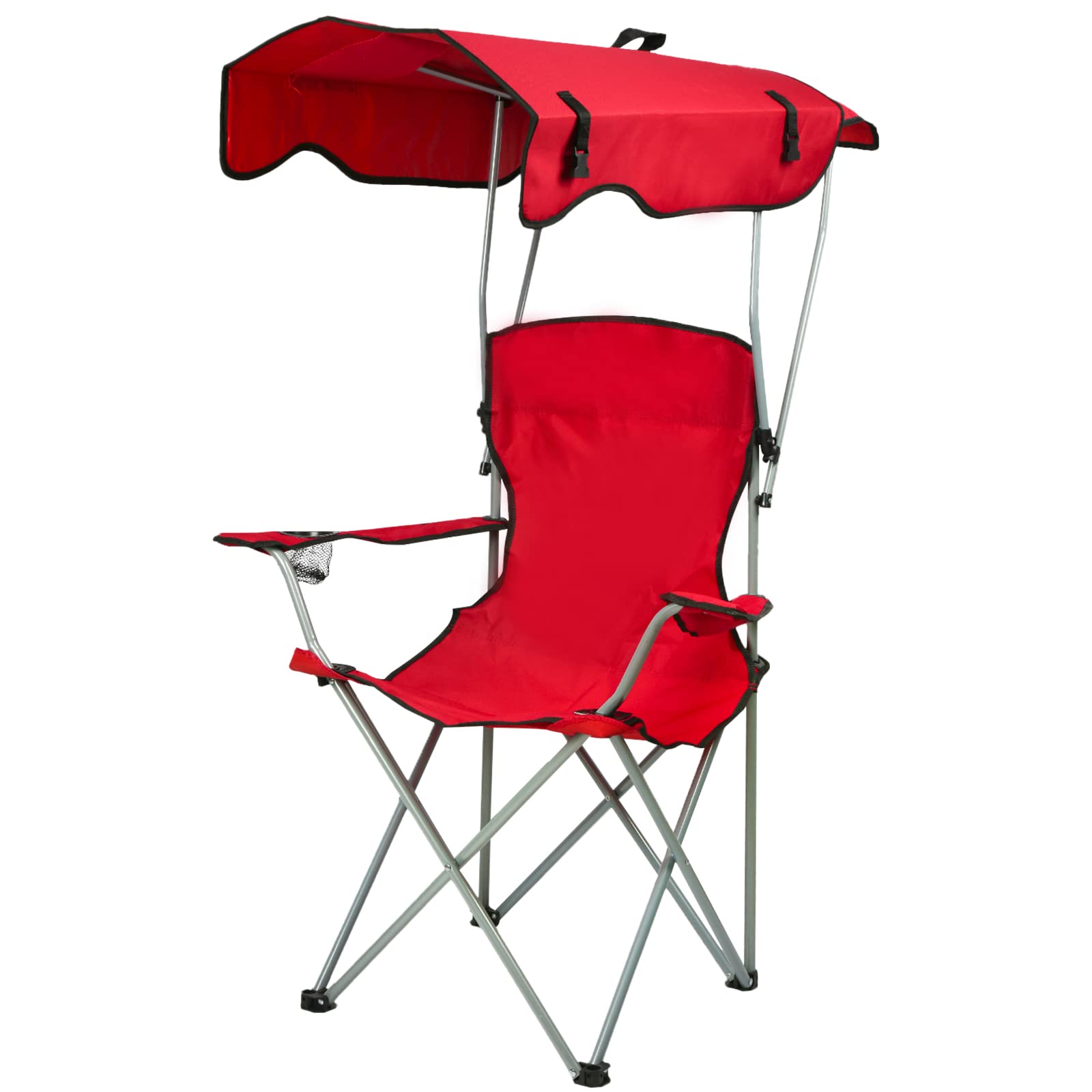 Kedia Chaise de Camping Pliante avec Toit Parasol, Porte-Boisson, Chaise de Pêche pour Camping Pêche Excursion Plage (Rouge)