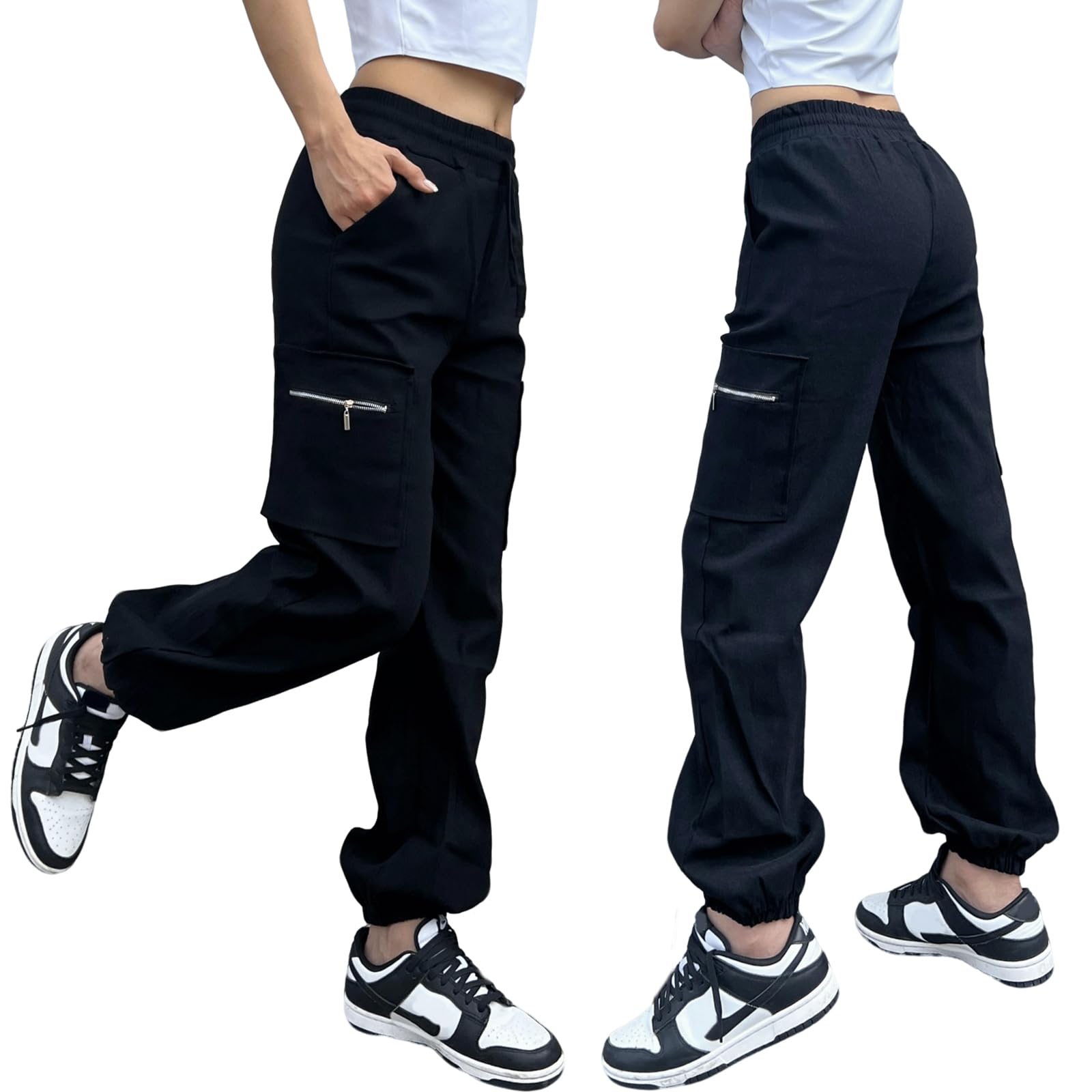 Nuofengkudu Tobilleros Pantalones Cargo Mujer 4 Bolsillos Elasticos Cintura Alta Joggers Harem Pantalon Deportivos Sueltos Casual Comodos Jogging Sweatpants Moda Punk