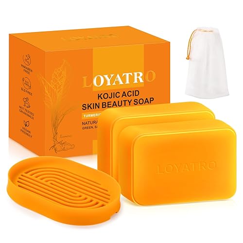 Jabón de cúrcuma para manchas oscuras, barra de jabón de cúrcuma de ácido kójico para rostro y cuerpo, acné, manchas oscuras, piel suave, para todo