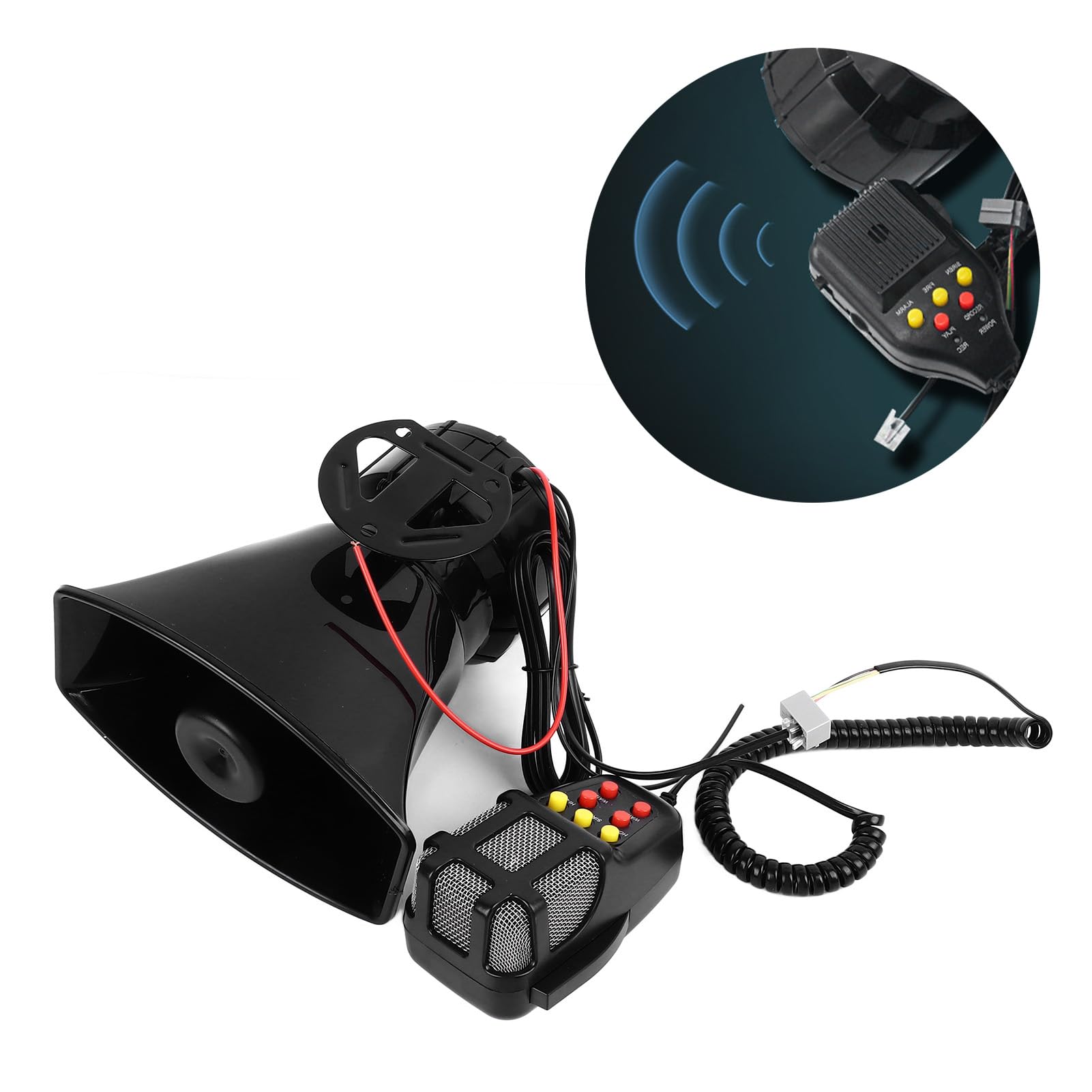 SAAKO Mégaphone 50W 12V Pour Voiture – Sirène, Haut-parleur, Enregistrement 120s, USB/TF/AUX, Portée 1000-1500m