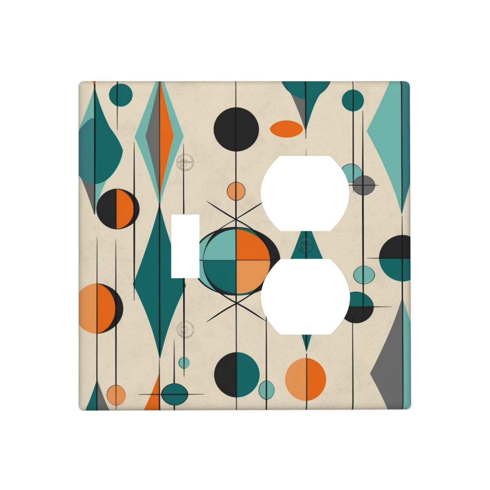 Decorator Wall Plate 2 Gang Light Switch Covers Mid Century Geometric Wallplate Double Toggle Switch Plate Mid-size Electrical Outlet Covers Decorative Wall Switch Plate Cover