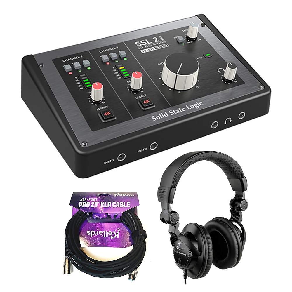 Solid State Logic SSL 2 MKII - 2x2 USB Audio Interface Bundle with Polsen HPC-A30 Closed-Back Studio Monitor Headphones and Kellards XLR-P20T Pro 20