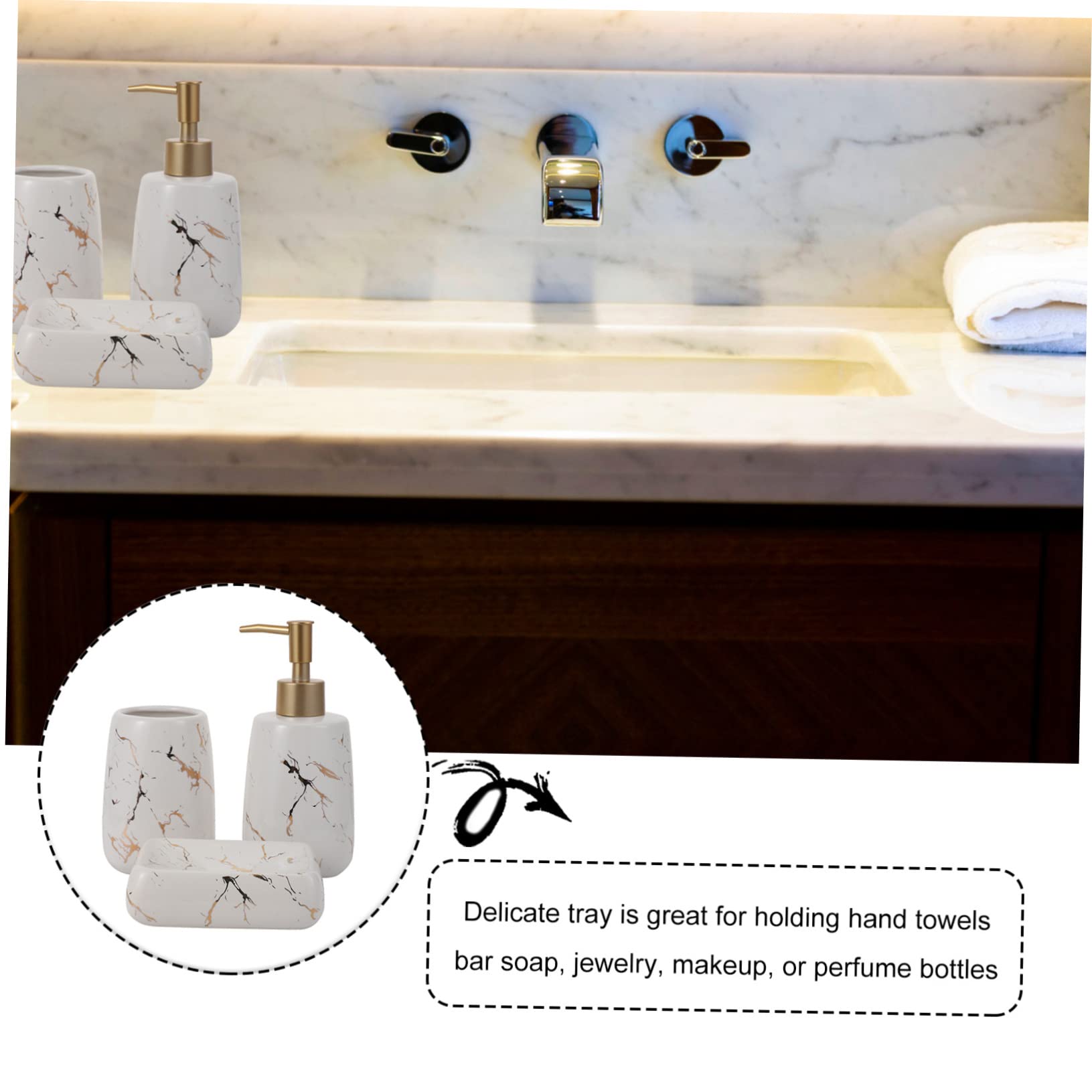 Ensemble de Salle de Bain 3 Pièces en Céramique Blanche, Style Marbre