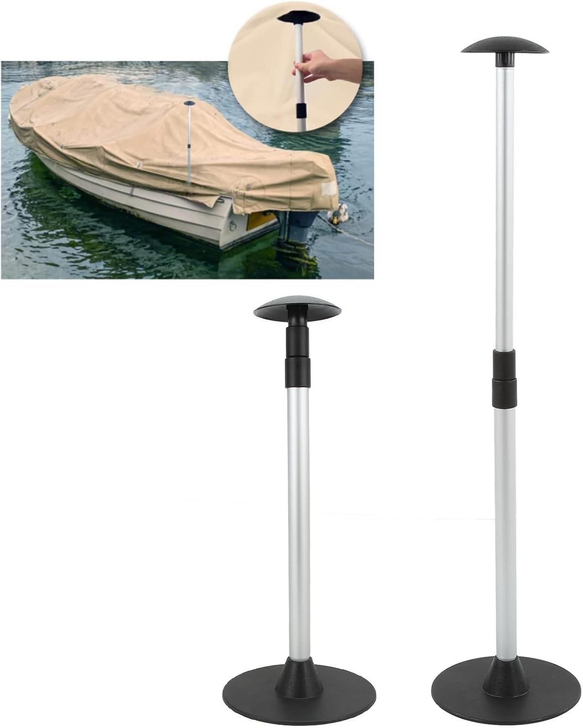 Boat Cover Support Pole, Adjustable 3-Step Marine Pole with Strong Aluminium and ABS Construction 22.5in to 54in, Durable Boat for Yachts Sailboats Fishing Boats and Cruisers