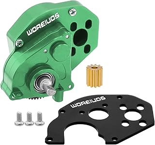 WOAEIUOS Complete Transmission Gearbox with Steel 0.3 Mod Transmission Gear and Metal Motor Mount for Axial SCX24 Deadbolt C10 JLU Gladiator Bronco 1/24 RC Crawler Car Upgrade (Green)