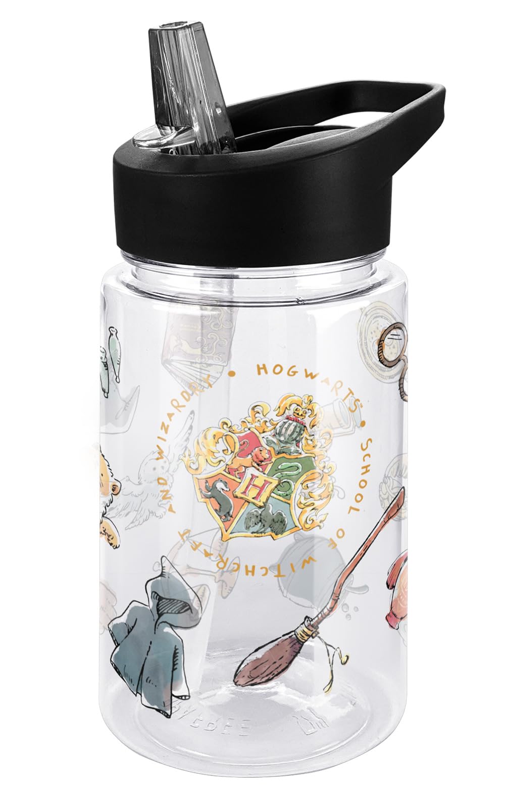 LOGOVISION Harry Potter Kids Tritan Plastic Water Bottle with Straw Lid and Handle, Reusable Tumbler for Toddlers, Unisex for Girls and Boys, 12oz, HP Watercolor Pattern