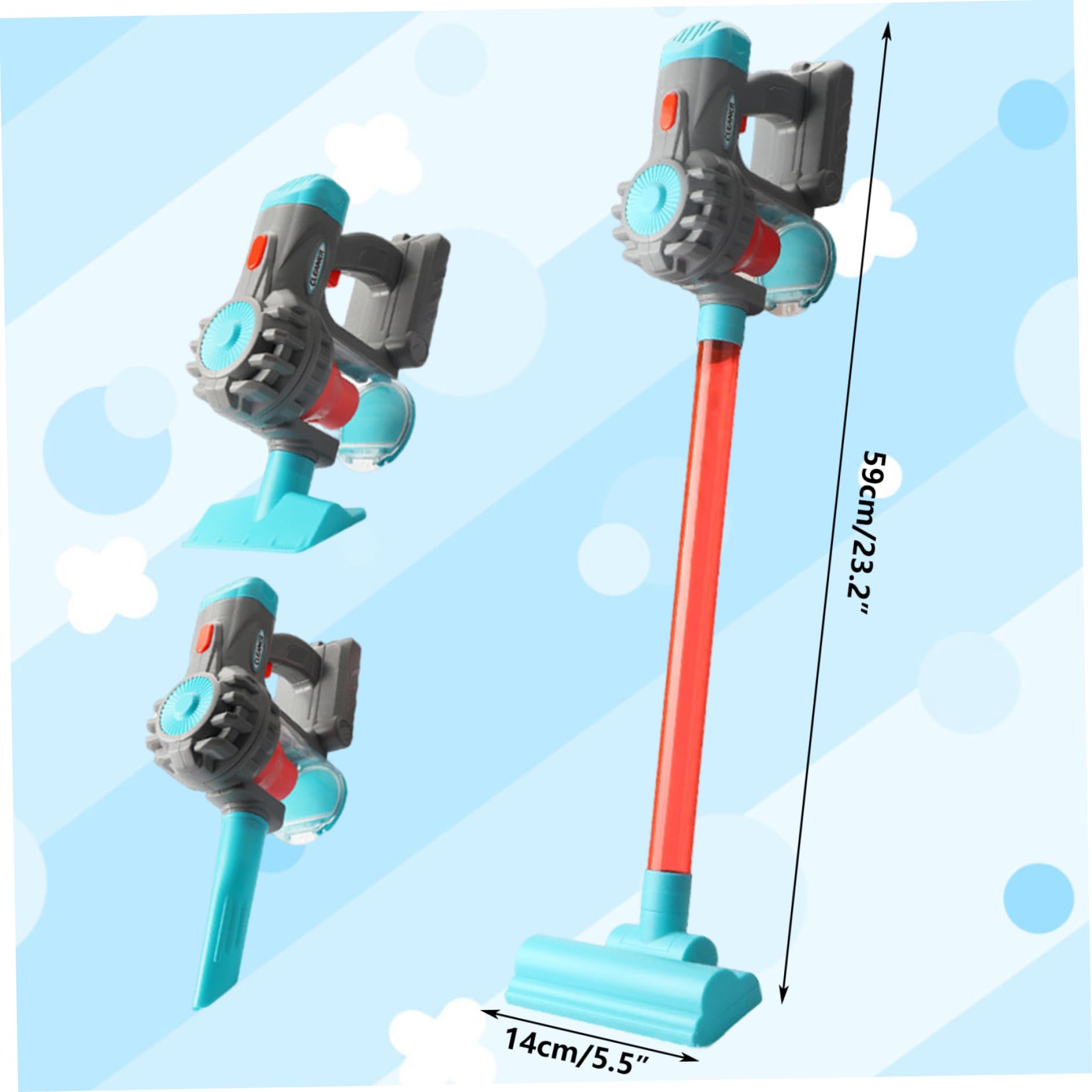 Aspirapolvere per bambini, aspirapolvere realistico per giochi di finzione con 3 accessori e suoni, set di pulizia interattivo per giochi di ruolo per stimolare l'immaginazione dei bambini, Blu.