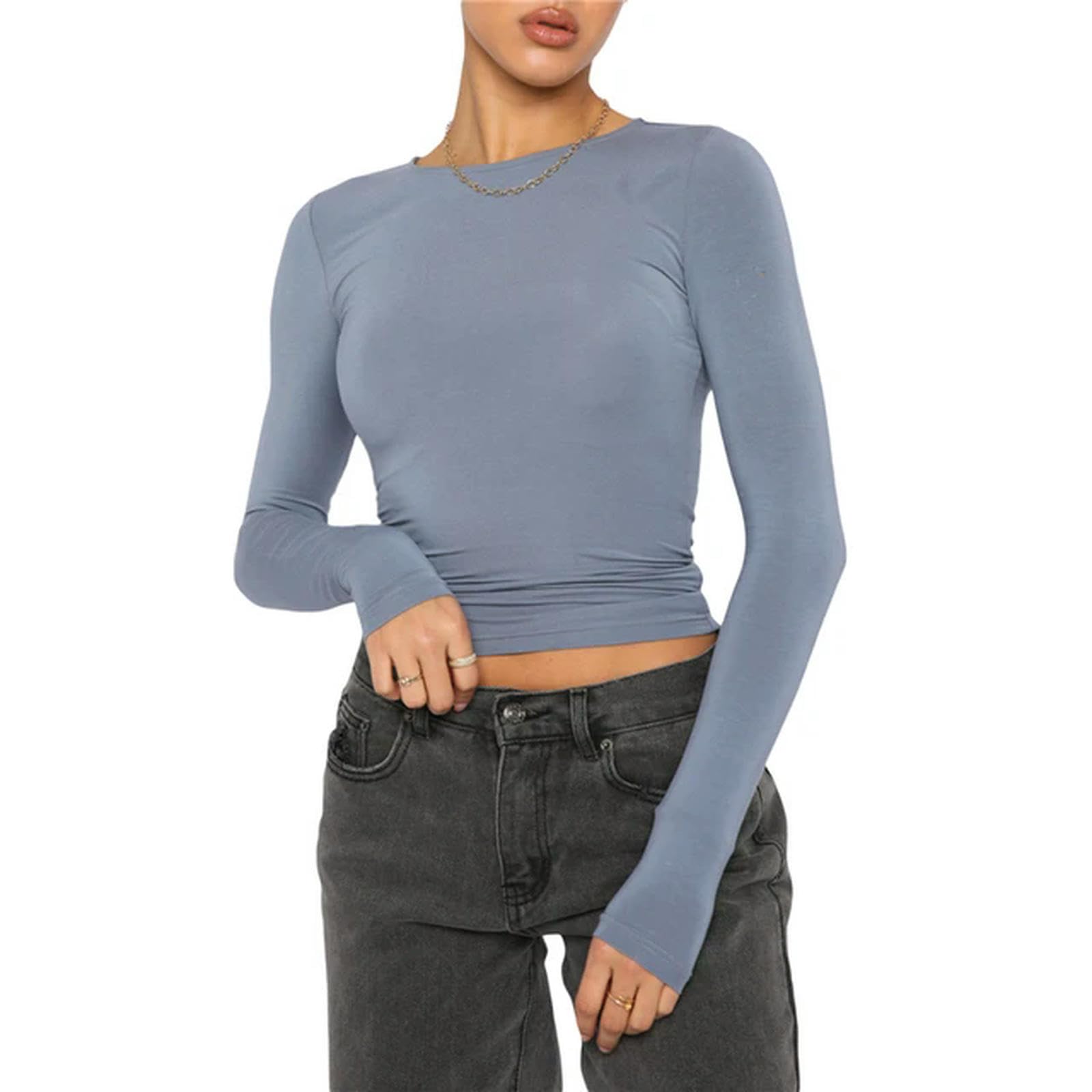 T-Shirt à manches longues crop top col rond pour un style streetwear féminin