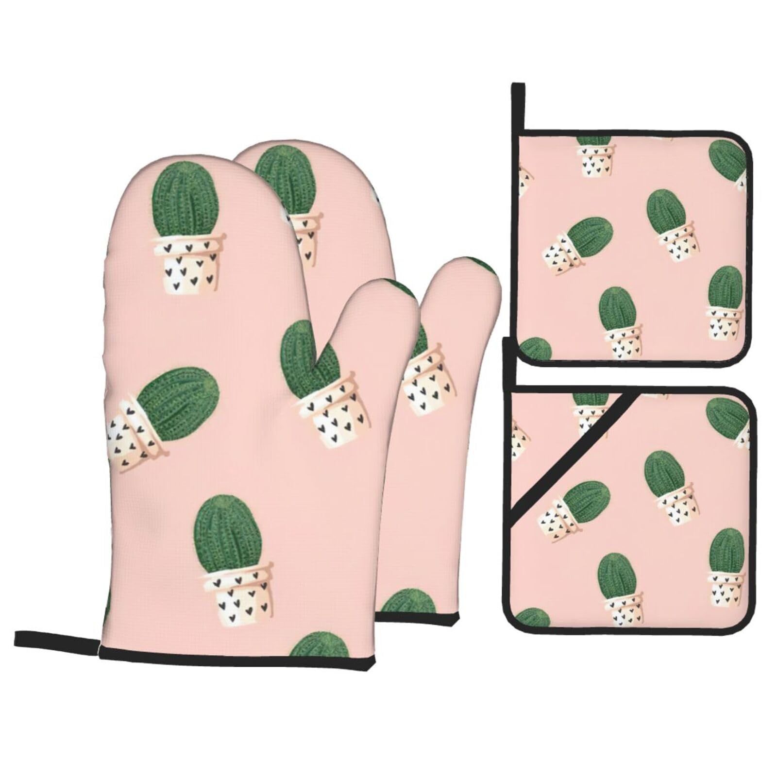 Cactus Print Stylish 4-Piece Microwaving Oven Waterproof Kitchen Gloves Baking Holiday Cooking