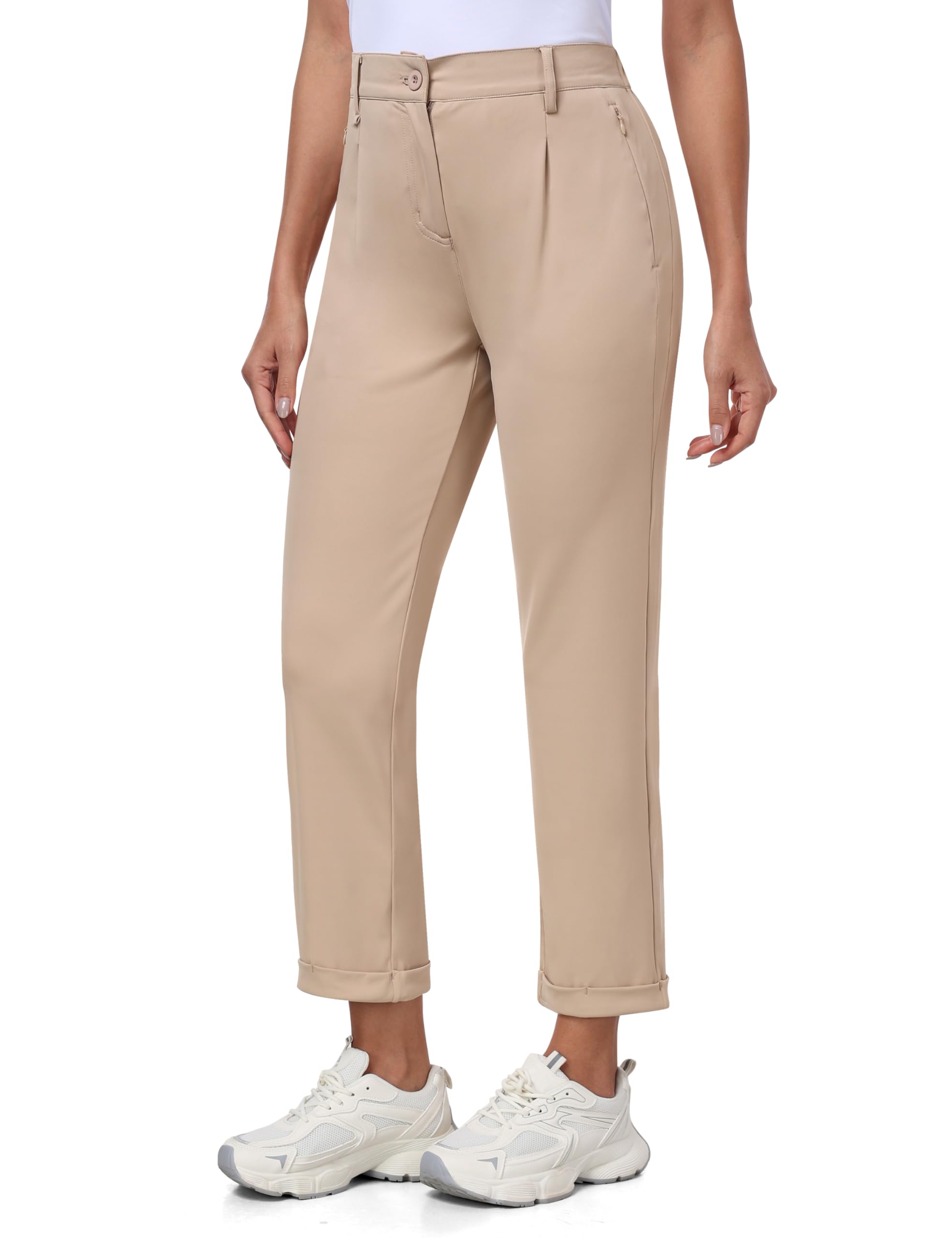 MoFiz Women's Golf Pants Stretch Work Ankle Pant Elastic Waist Business Dress Pant with Zipper Pockets for Casual Travel Wear