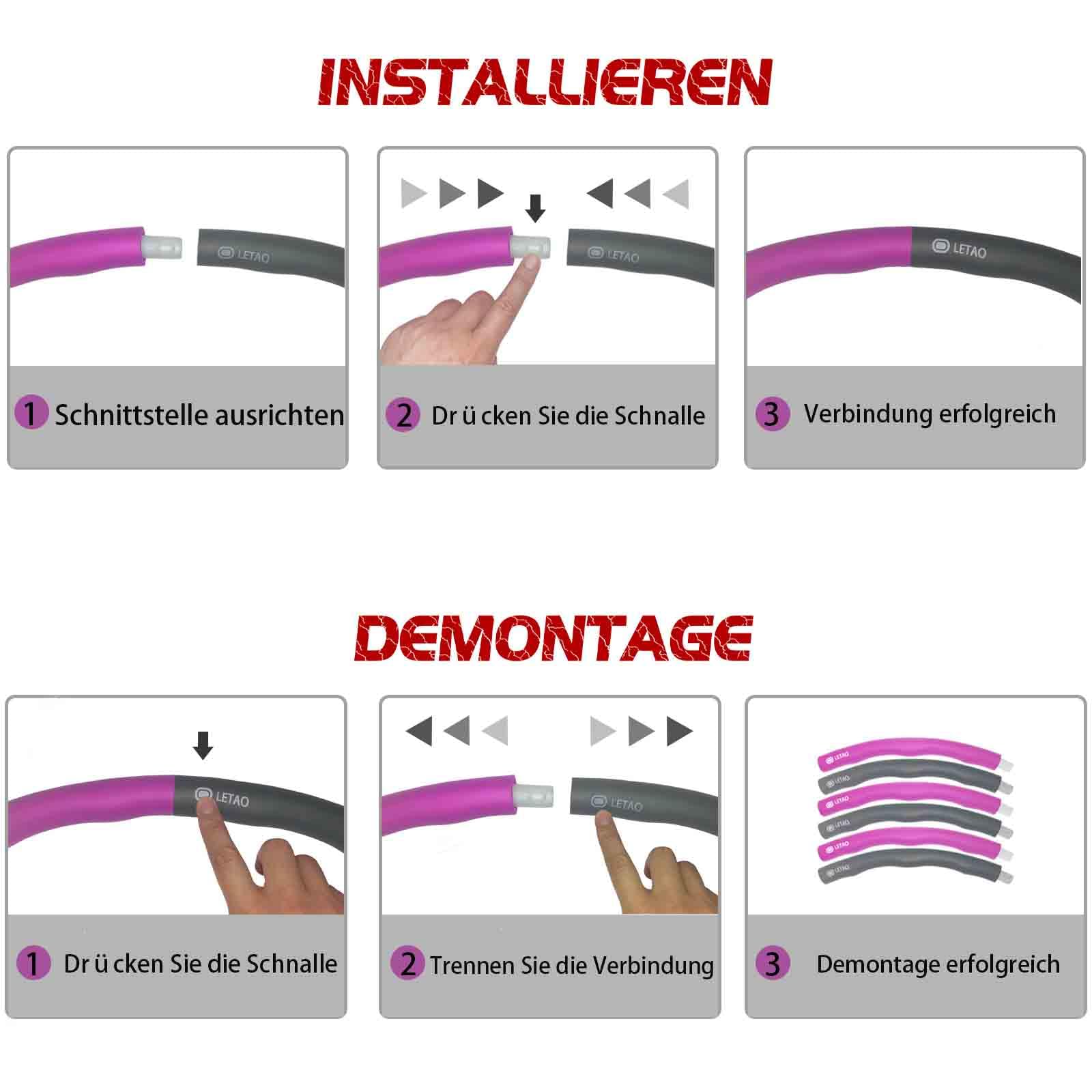 LETAO Hula Hoop Reifen Kinder von 4-8 Jahren | 510g Rosa-Grau Hula Hoop Reifen Kinder, Zerlegbar, inklusive Elektronischer Anleitung