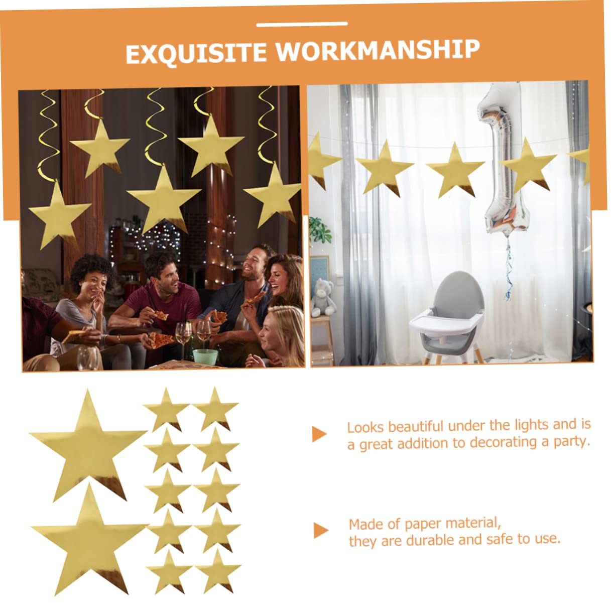 ifundom 60pezzi Decorazioni Festa di Stelle Dorate Carta per Compleanni Natale Shower Facili da Appendere e Personalizzare
