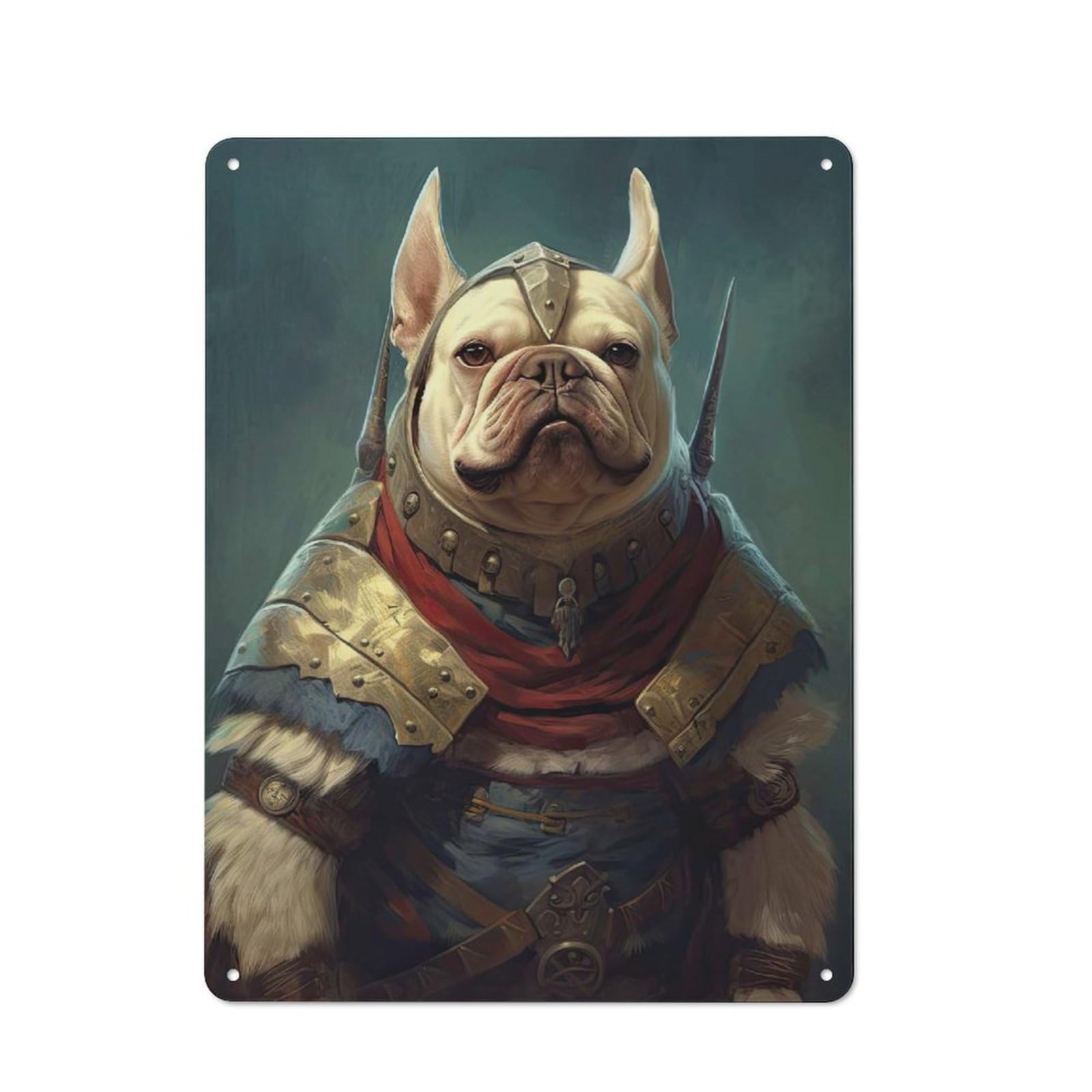 French Bulldog Viking Loft Style Metal Wall Decor 40x30cm, Decorative Metal Plaque for Loft, Studio, Office Or Creative Room