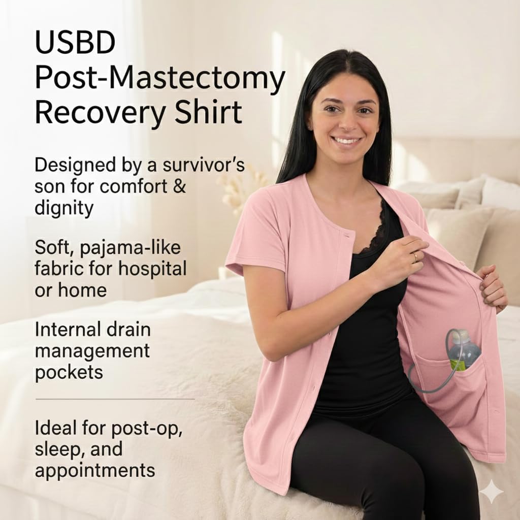 USBD Post Mastectomy Shirt with Drain Pockets Crew Neck Post Op Button Down Recovery Tops - Image 7